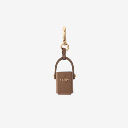 Fendi Vitello King Bucket Perfume Holder Key Charm in Tortora Brown Calfskin Leather with Gold Hardware