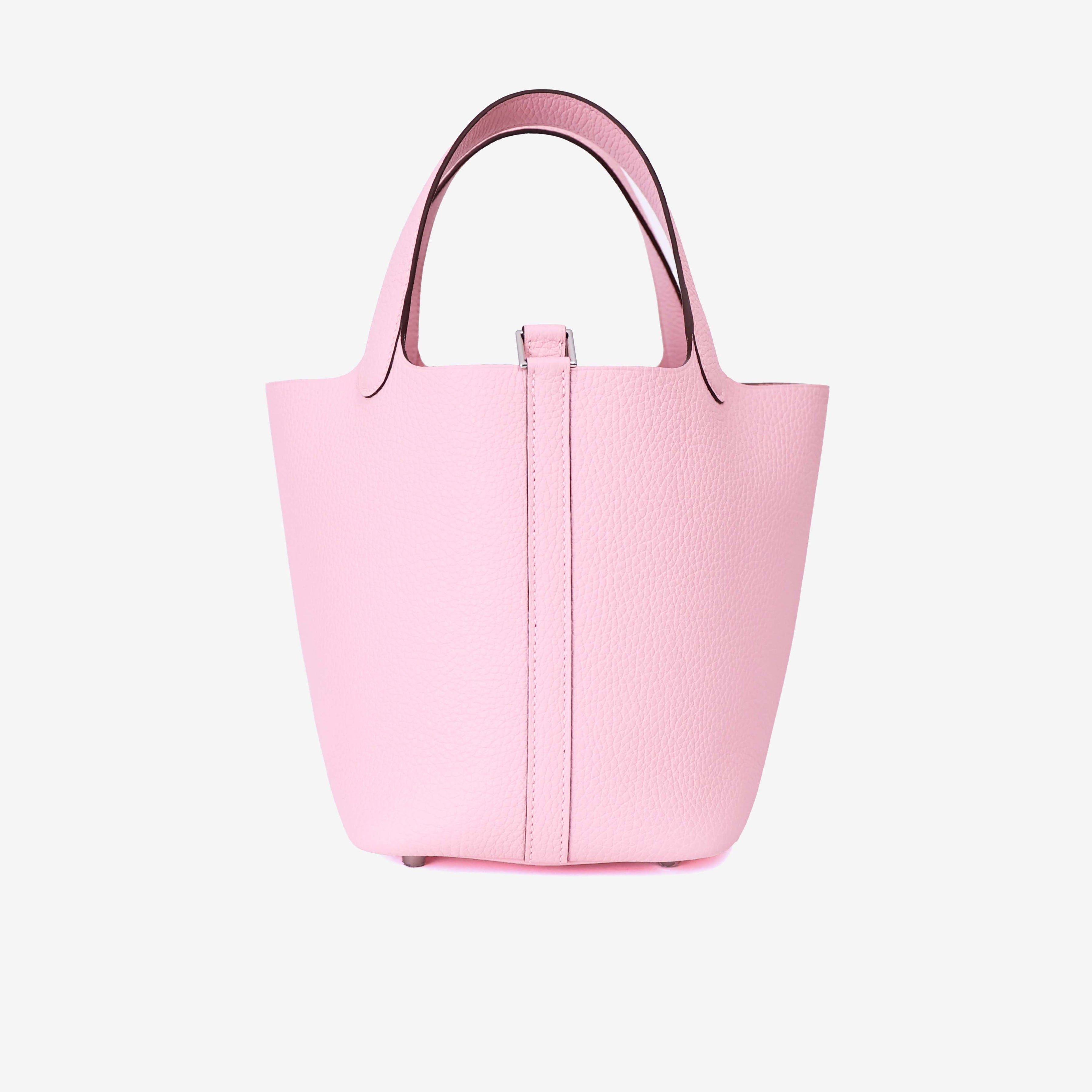 Hermès Picotin 18 in Rose Sakura Clemence Leather with Palladium Hardware back view