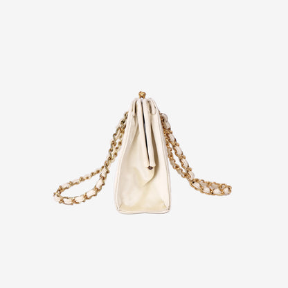 Chanel Quilted Clutch in Beige Satin with Gold Hardware
