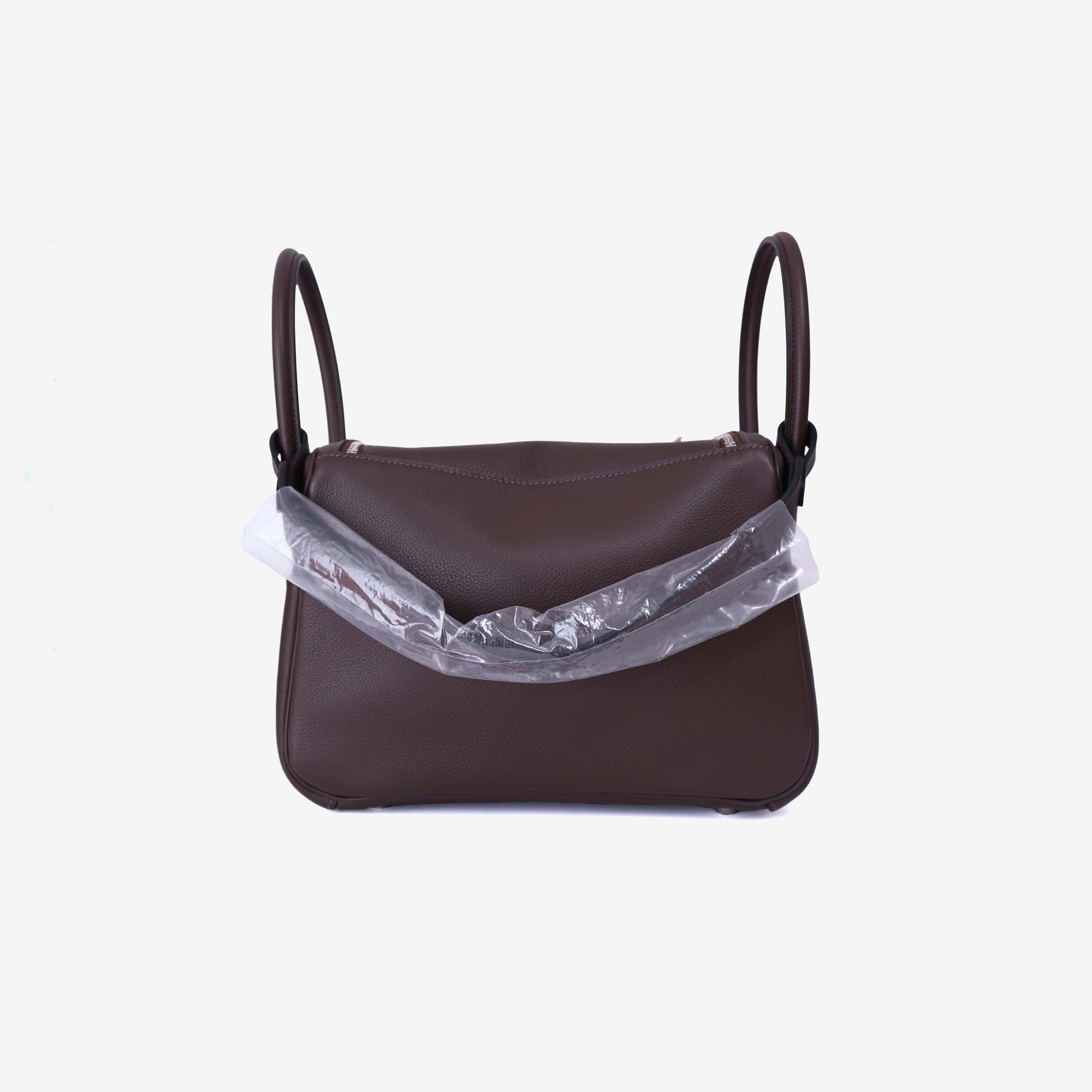 Hermès Lindy 26 in Moka Evercolor Leather with Palladium Hardware back view