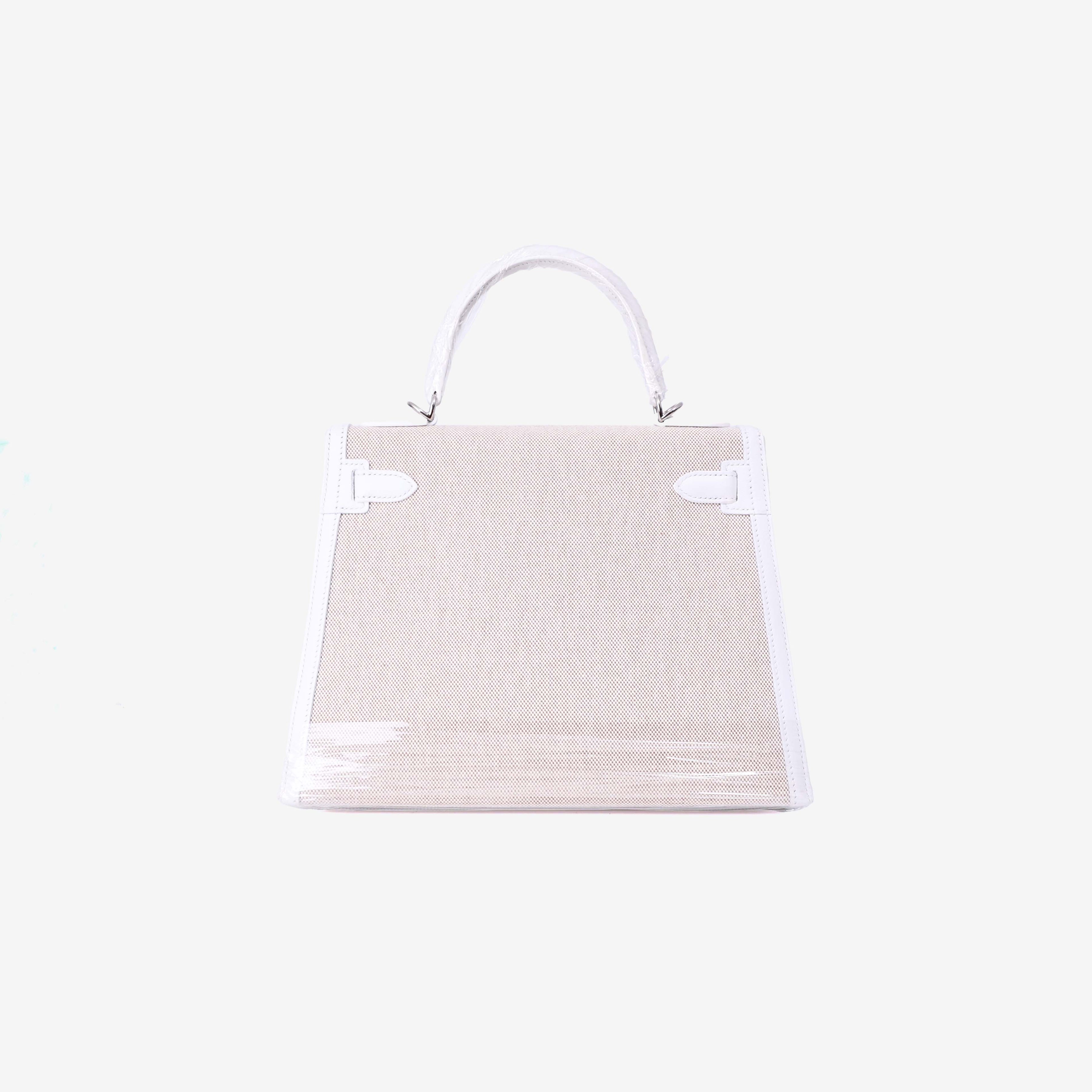 Hermès Kelly 28 in Blanc Canvas with Leather Trim with Palladium Hardware back view