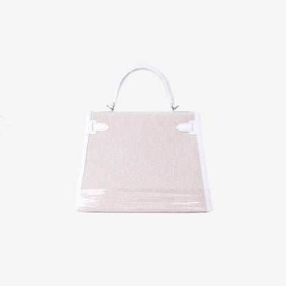 Hermès Kelly 28 in Blanc Canvas with Leather Trim with Palladium Hardware back view