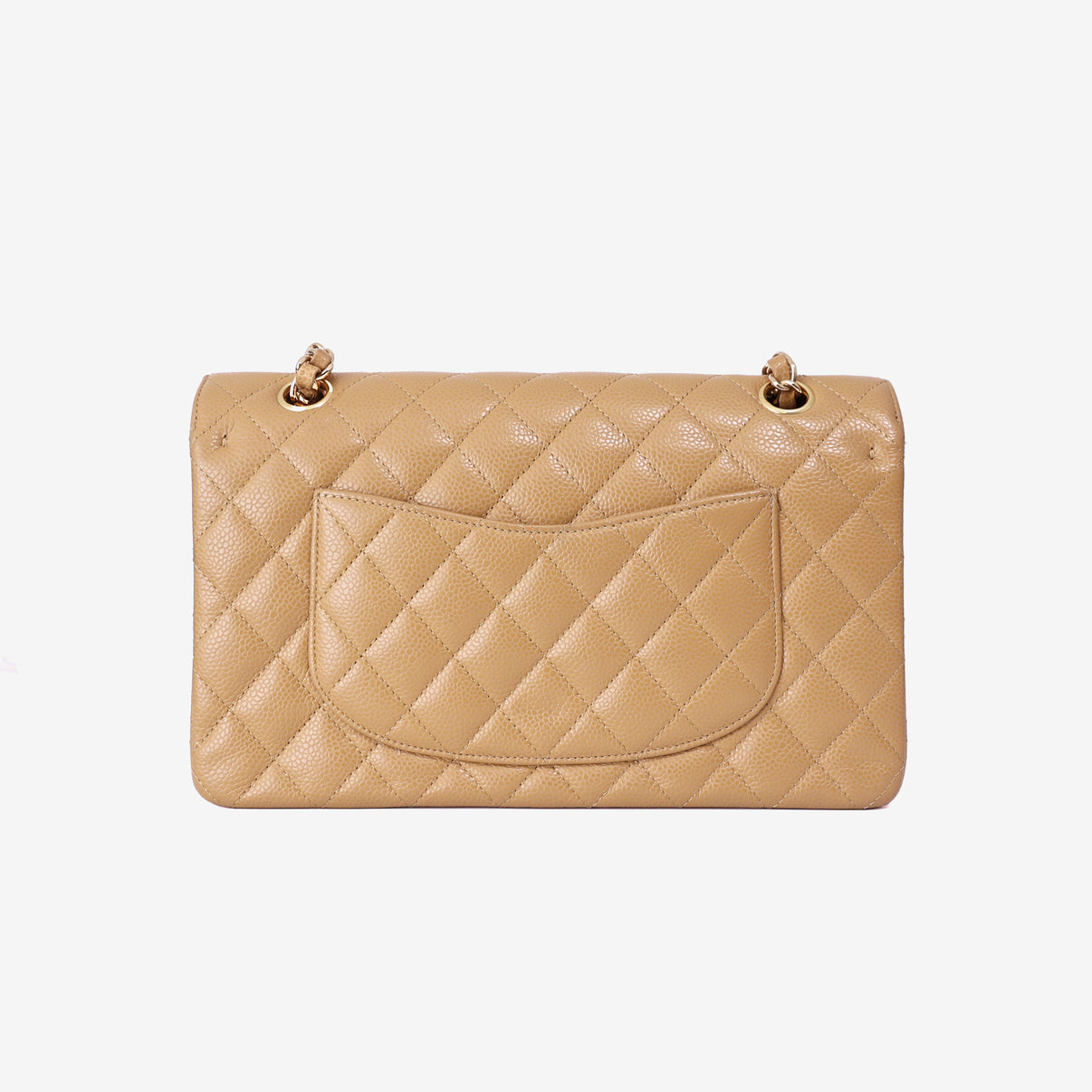 Chanel Vintage Classic Double Flap Medium Bag in Beige Caviar Leather with Gold Hardware back view