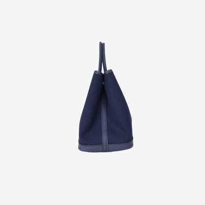Hermès Garden Party 30 in Bleu Indigo Toile Canvas with Palladium Hardware side view