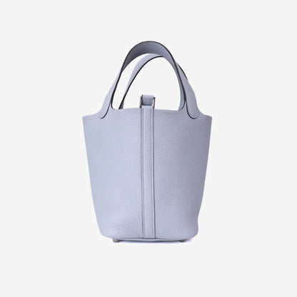 Hermès Picotin 18 in Bleu Glacier Clemence Leather with Palladium Hardware front view