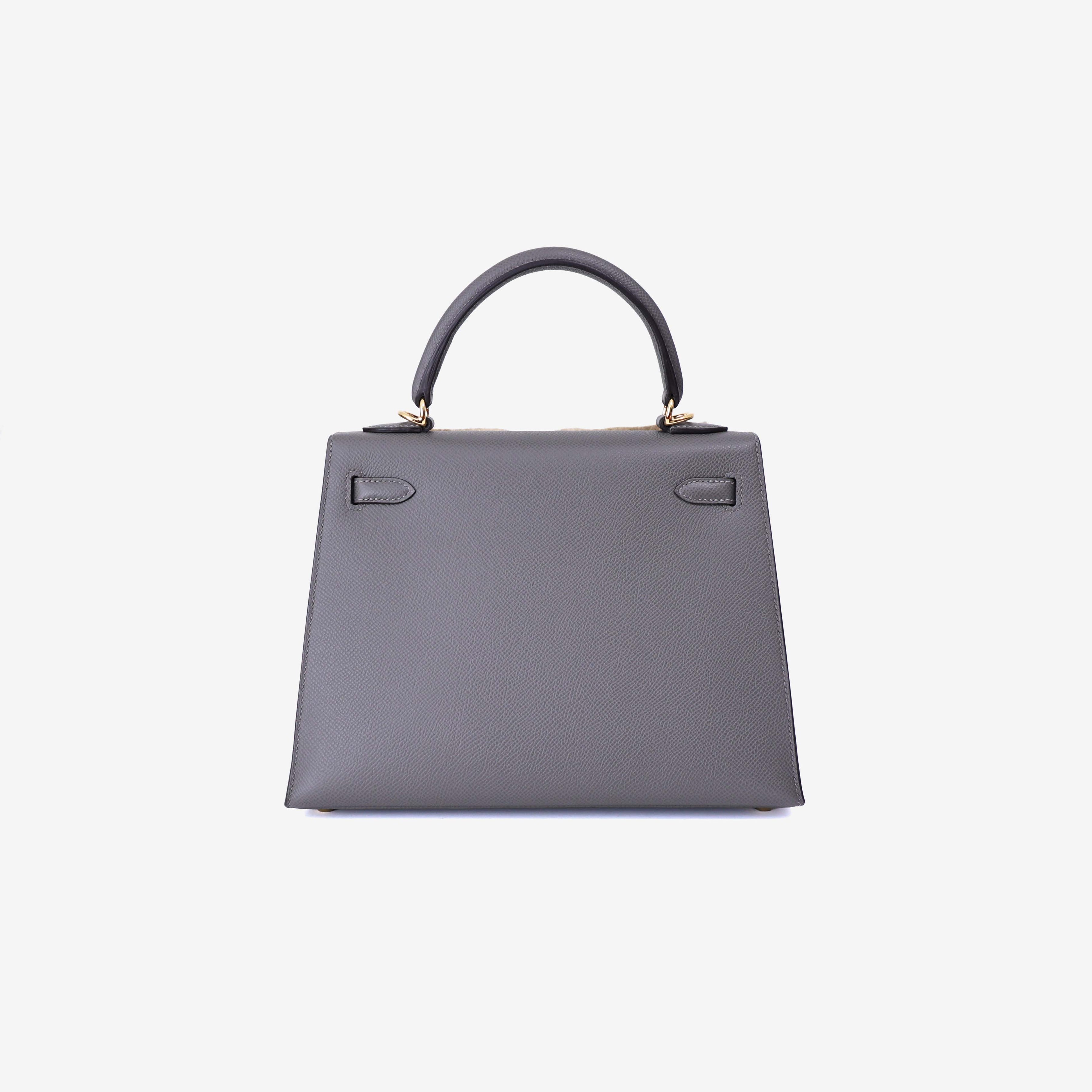 Hermès Kelly 25 in Gris Meyer Epsom Leather with Gold Hardware back view