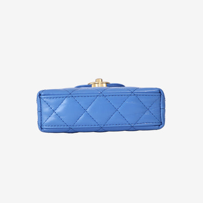 Chanel Mini Nano Kelly Shopper Bag in Blue Lambskin Leather with Gold Hardware