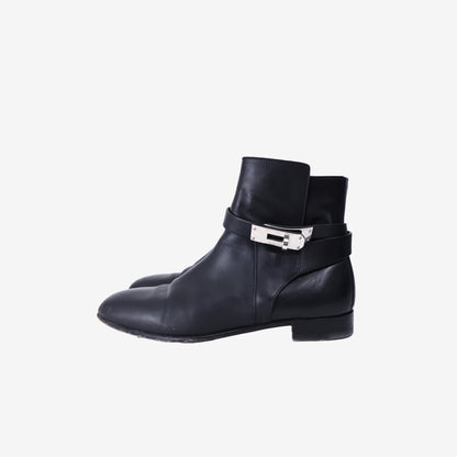 Hermès Neo Ankle Boots in Black Calfskin with Palladium-Plated Hardware (Size 38.5)