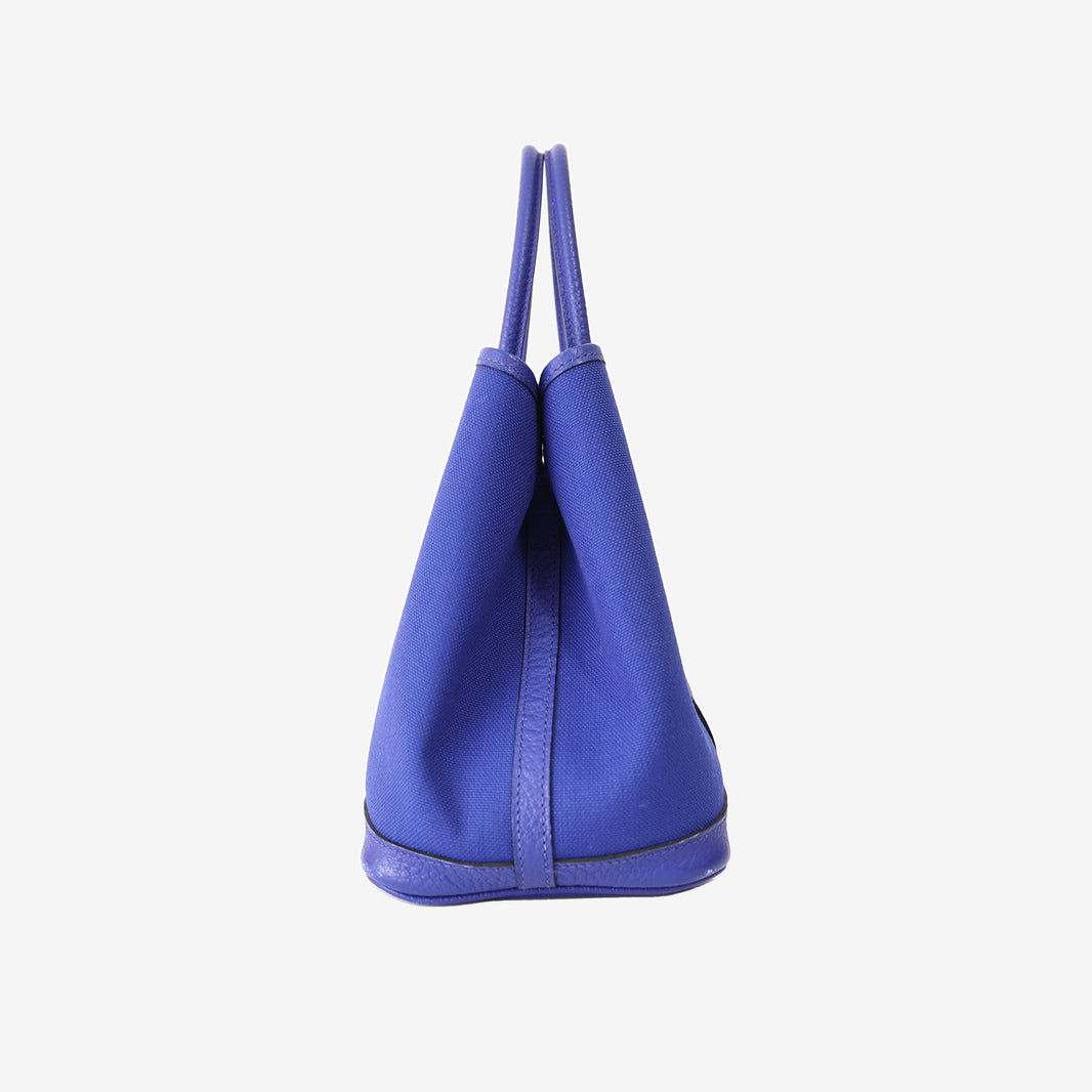 Hermès Garden Party 30 in Bleu Negonda Leather/Canvas with Palladium-Plated Hardware