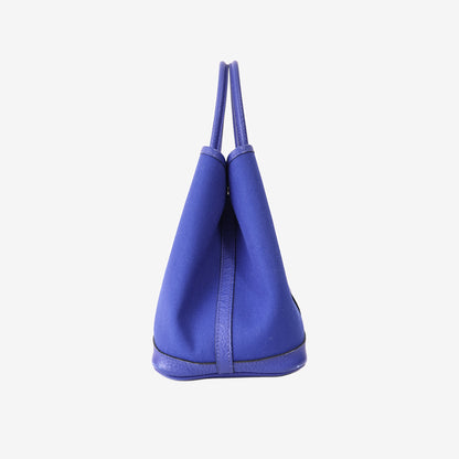 Hermès Garden Party 30 in Bleu Negonda Leather/Canvas with Palladium-Plated Hardware