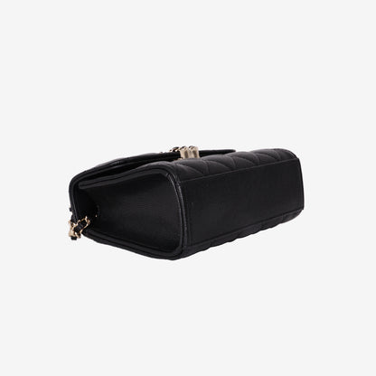 Chanel Double Chain Top Handle Flap in Black Caviar Leather with Gold Hardware