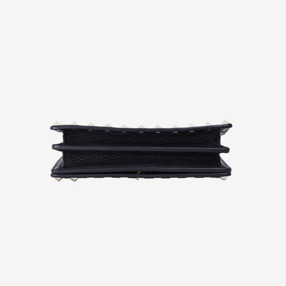 Valentino Garavani Rockstud Wallet on Chain in Black Calfskin Leather with Gold Hardware