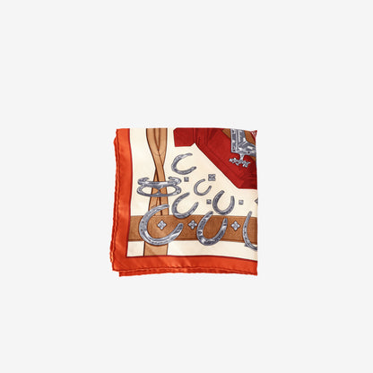 Hermès Porte-Bonheur Scarf in Red/Beige Silk front view