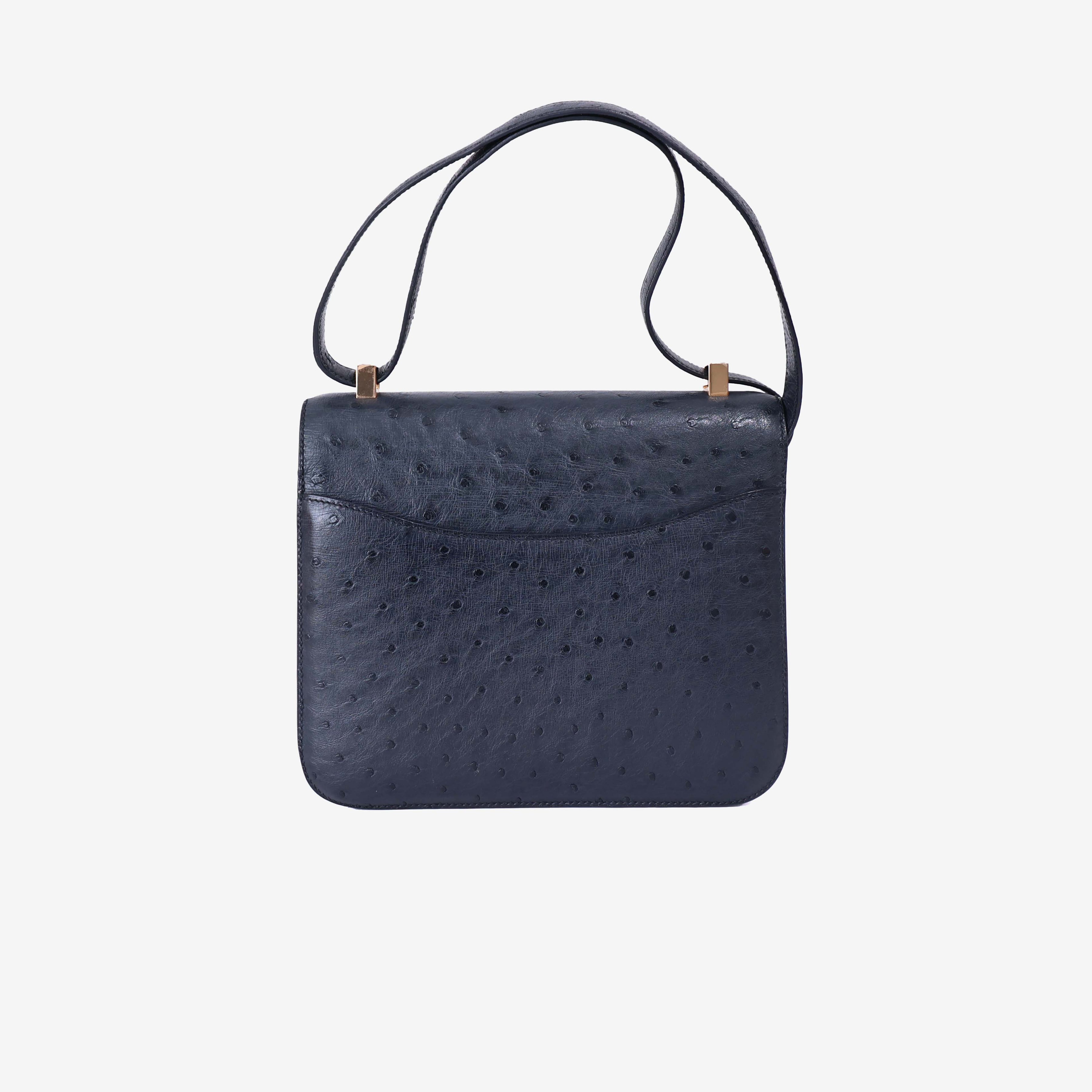 Hermès Constance 24 in Noir Ostrich Leather with Gold Hardware back view