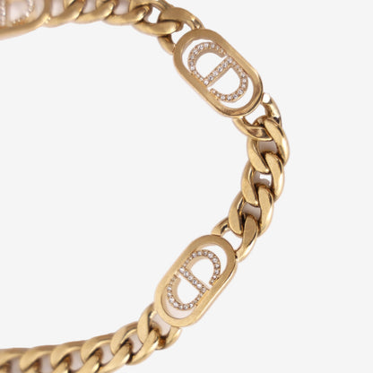 Dior Vintage 30 Montaigne CD Necklace in Gold-Plated Metal with White Crystals