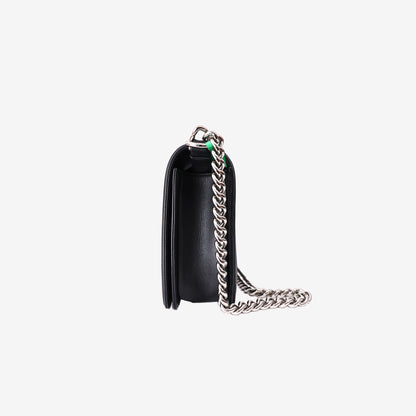 Chanel Boy Bag in Black Chevron Leather with Silver Hardware
