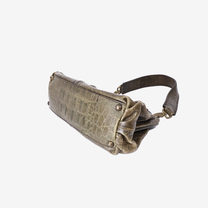 Miu Miu Crocodile-Embossed Kiss-Lock Shoulder Bag in Green Leather with Gold Hardware