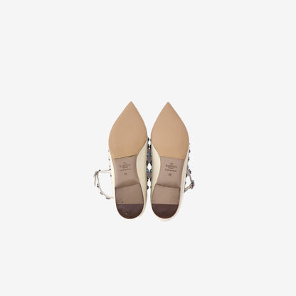 Valentino Garavani Rockstud Spike Flats in White Patent Leather (Size 38)