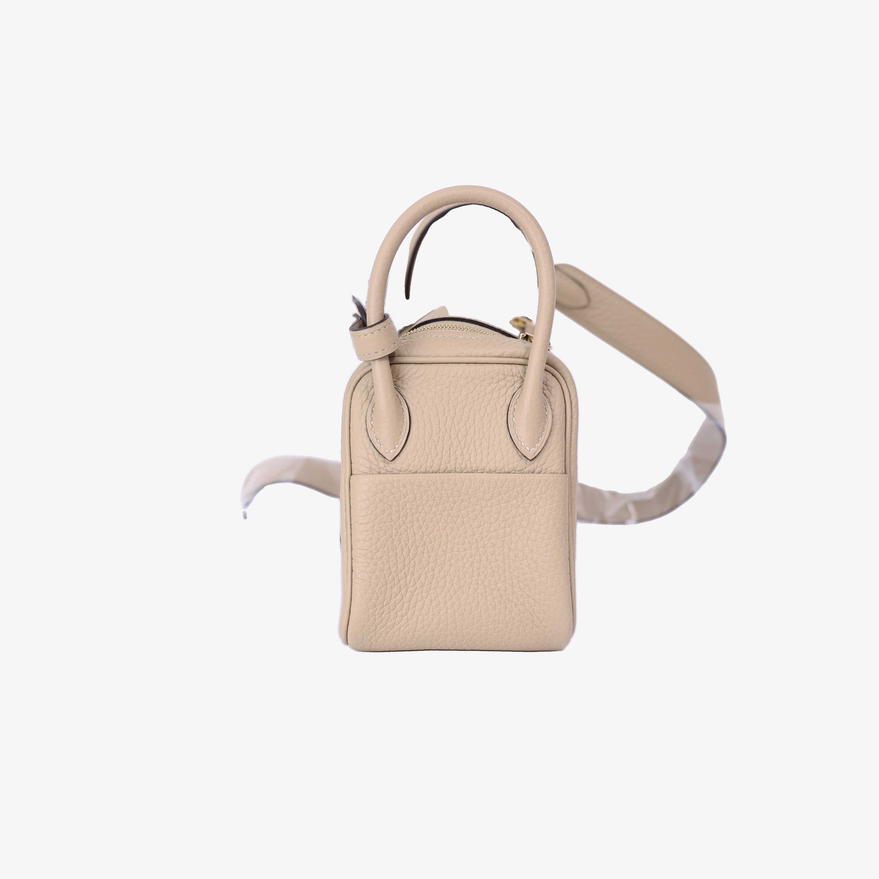 Hermès Mini Lindy in Trench Clemence Leather with Gold Hardware side view