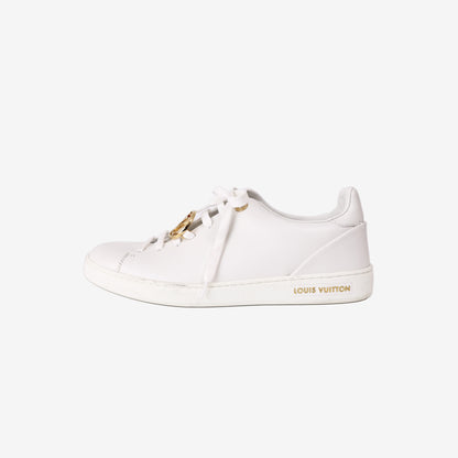 Louis Vuitton Frontrow Sneakers in White Calf Leather with Gold-Tone LV Logo Clasp (Size 38.5)