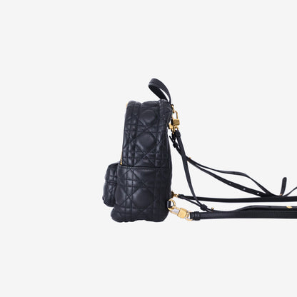 Dior Cannage Mini Backpack in Black Quilted Lambskin Leather with Gold Hardware