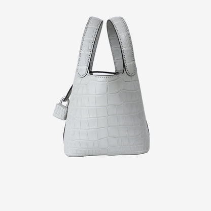 Hermès Micro Picotin Lock 14 in Béton Matte Alligator Mississippiensis Leather with Palladium Hardware
