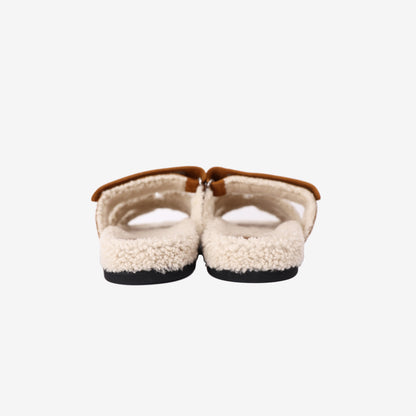 Hermès Chypre Shearling Sandals in Naturel and Écru Suede Goatskin (Size 42)