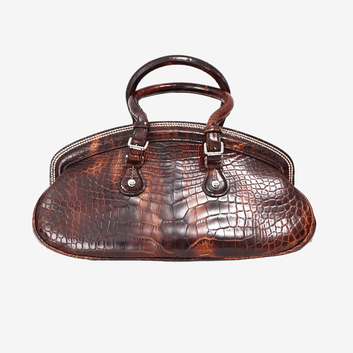 Christian Dior Detective Satchel Medium in Brown Crocodile Leather with Palladium Hardware back view