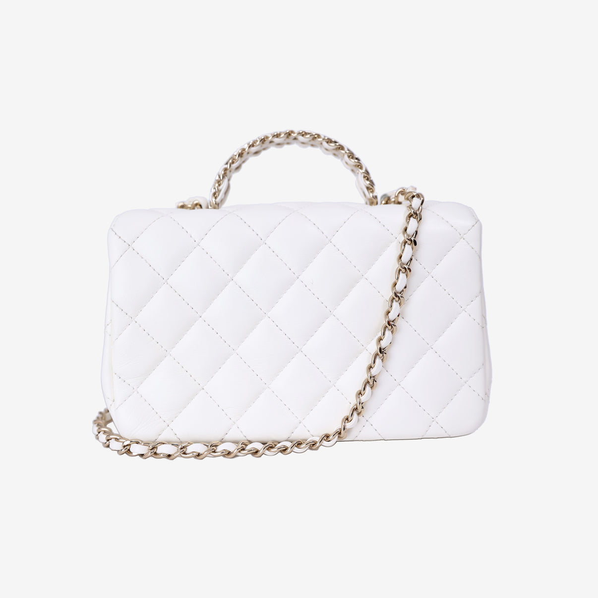 Chanel Crystals Top Handle Flap in White Lambskin Leather with Gold Hardware back view