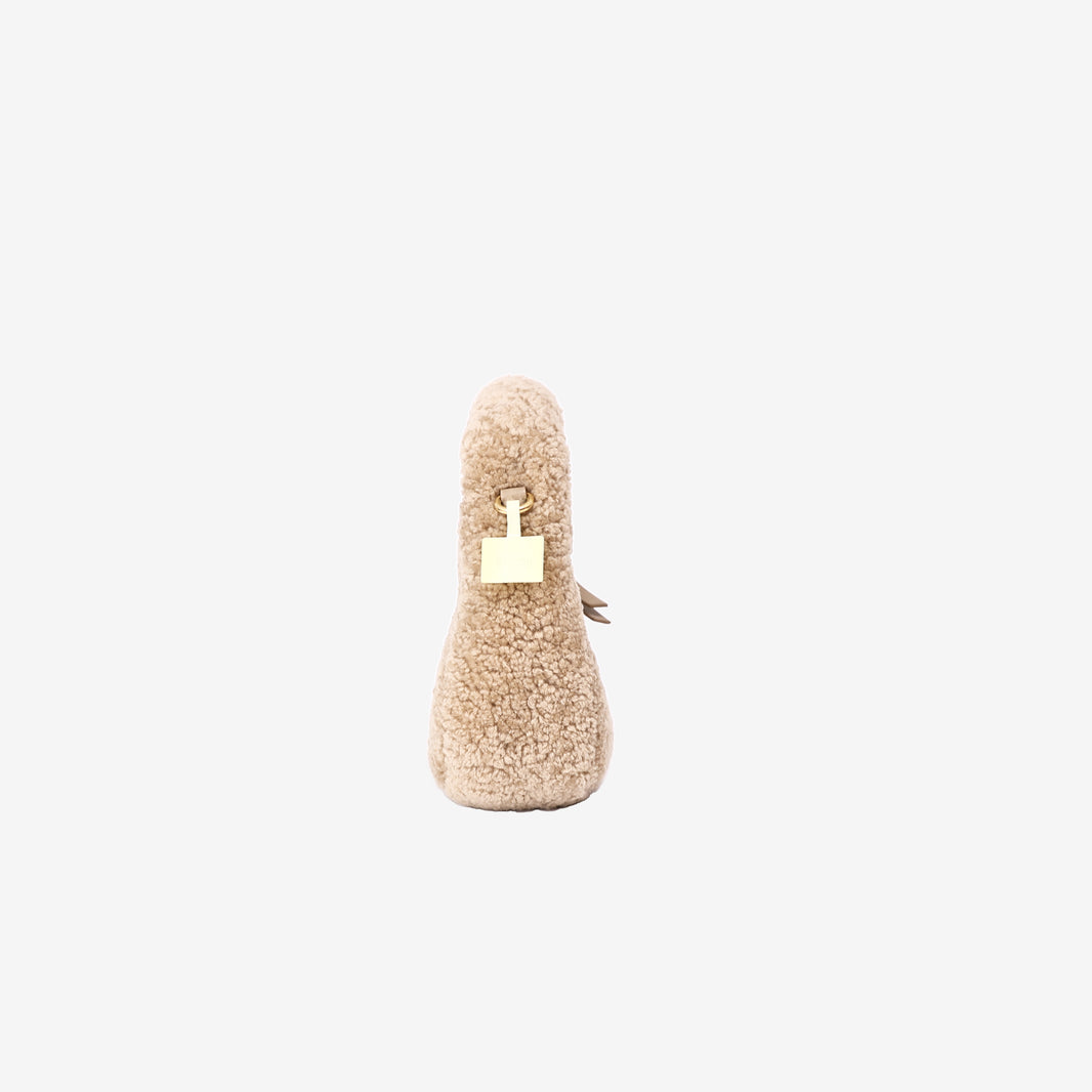 Miu Miu Wander Shearling Hobo Bag Mini in Beige Shearling with Gold Hardware side view