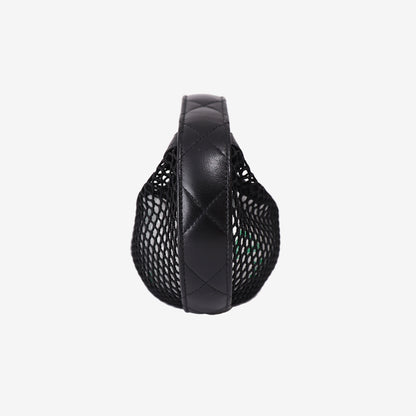 Chanel Mesh Mini Round Hobo Pouch Bag in Black Mesh with Gold Hardware