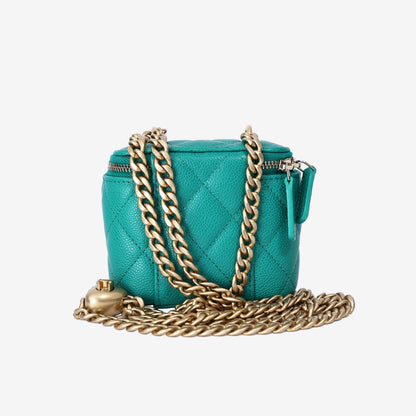 Chanel Sweetheart Mini Vanity Case in Green Caviar Leather with Gold Hardware