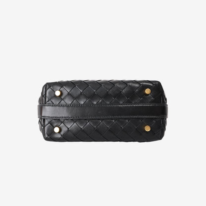 Bottega Veneta Wallace Mini Intrecciato Shoulder Bag in Black Leather with Gold Hardware