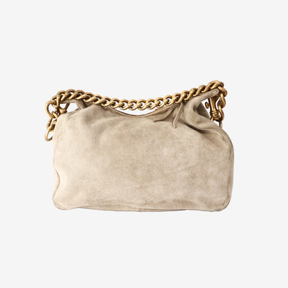 Miu Miu Suede Handbag in Light Olive Green/Sage Green with Gold Hardware