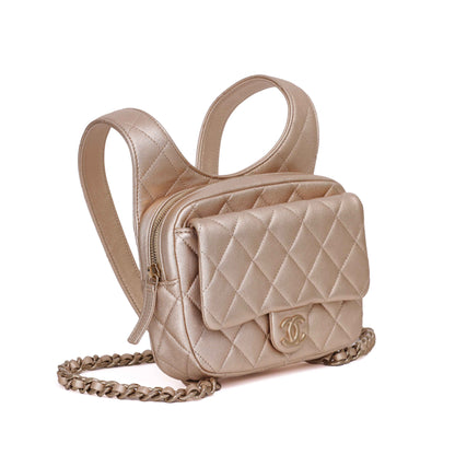 Chanel Backpack Gold Lambskin Gold