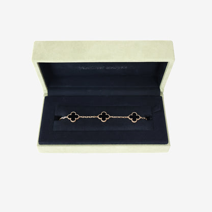 Van Cleef & Arpels Vintage Alhambra 5 Motif Bracelet in Yellow Gold & Onyx