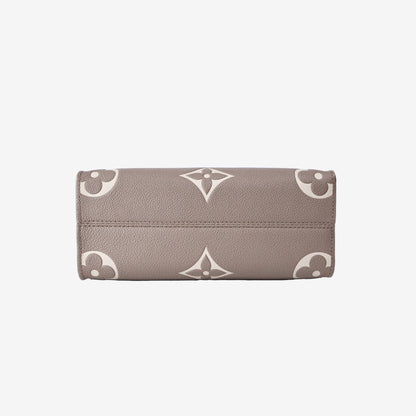 Louis Vuitton OnTheGo PM Tote Bag in Tourterelle/Crème Monogram Empreinte Leather with Gold Hardware