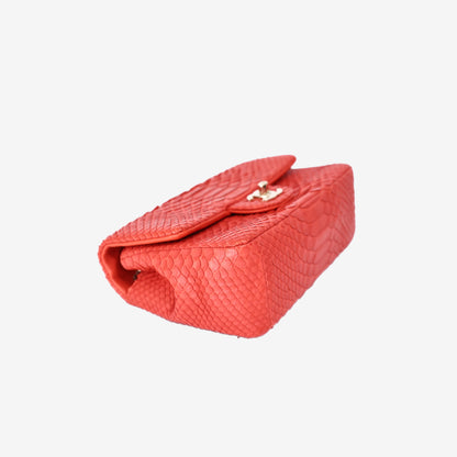 Chanel Classic Mini Rectangular Flap Bag in Red Python Skin with Gold Hardware