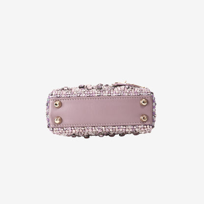 Dior Lady Dior Micro in Purple Satin with Embroidery Faux Detailing