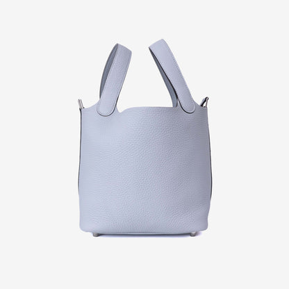 Hermès Picotin 18 in Bleu Glacier Clemence Leather with Palladium Hardware side view