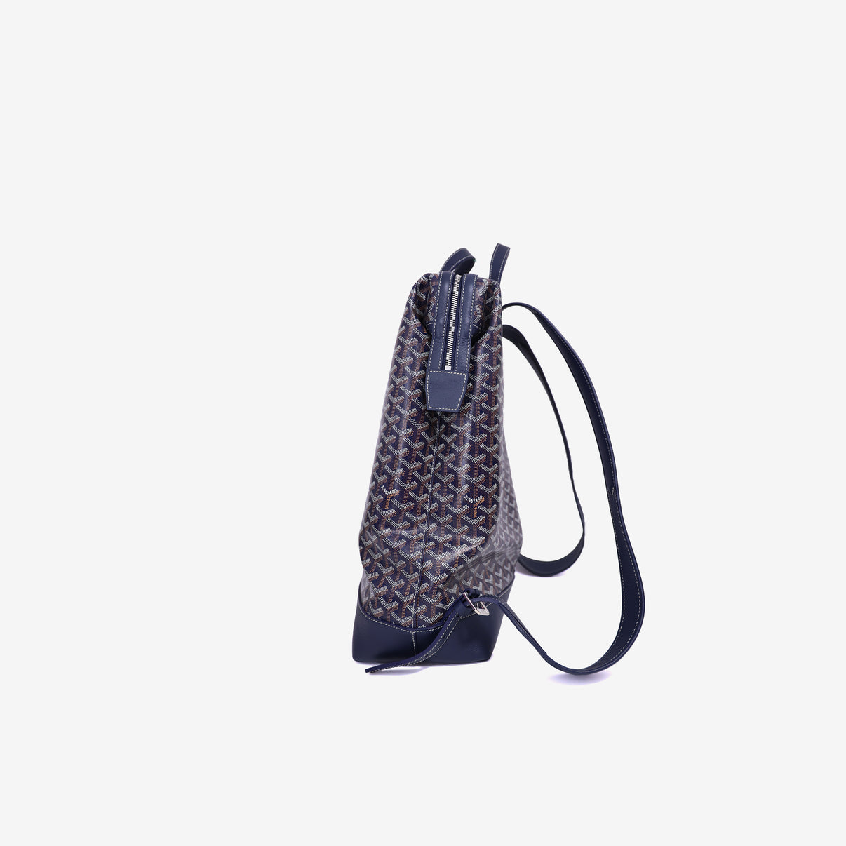 Goyard Cisalpin Backpack in Navy Goyardine Canvas with Palladium Hardware side view