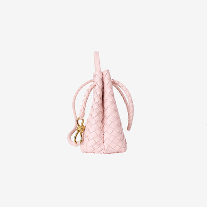 Bottega Veneta Medium Andiamo Bag in Light Pink Leather with Gold Hardware side view