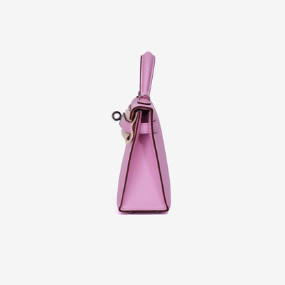 Hermès Mini Kelly 20 in Mauve Sylvestre Epsom Leather with Palladium Hardware side view