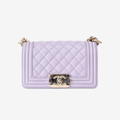 Chanel Small Boy Bag in Light Purple Caviar Leather with Gold Hardware