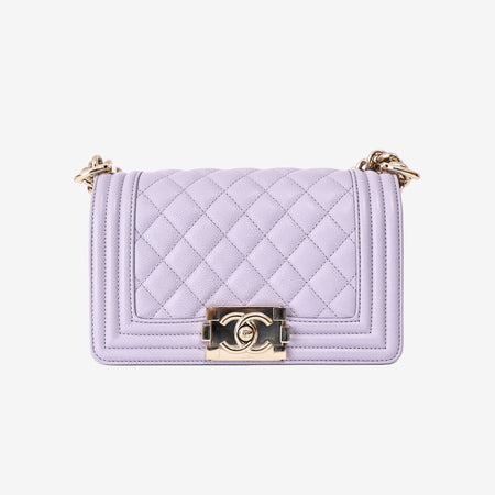 Chanel Small Boy Bag in Light Purple Caviar Leather with Gold Hardware