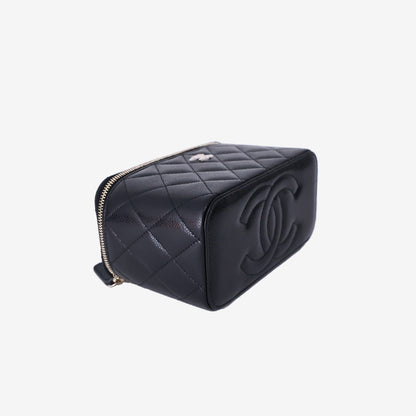 Chanel Vanity Case in Black Caviar Leather with Gold Hardware