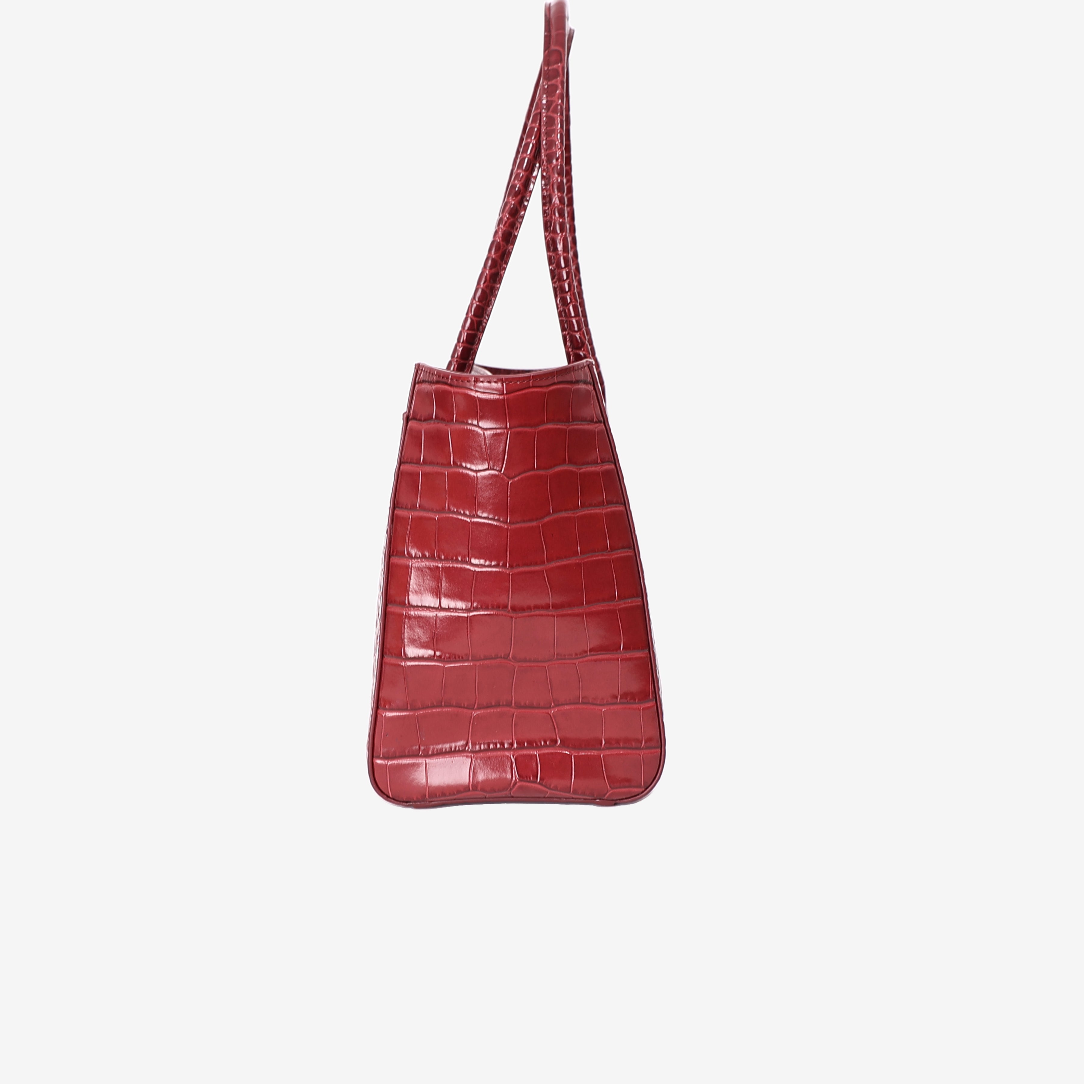 Chanel 26S Shopping Bag Small in Red Crocodile Leather with Gold Hardware side view