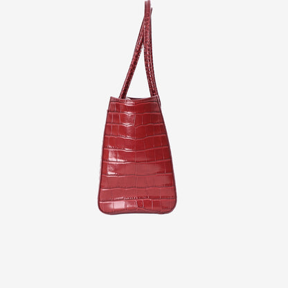 Chanel 26S Shopping Bag Small in Red Crocodile Leather with Gold Hardware side view