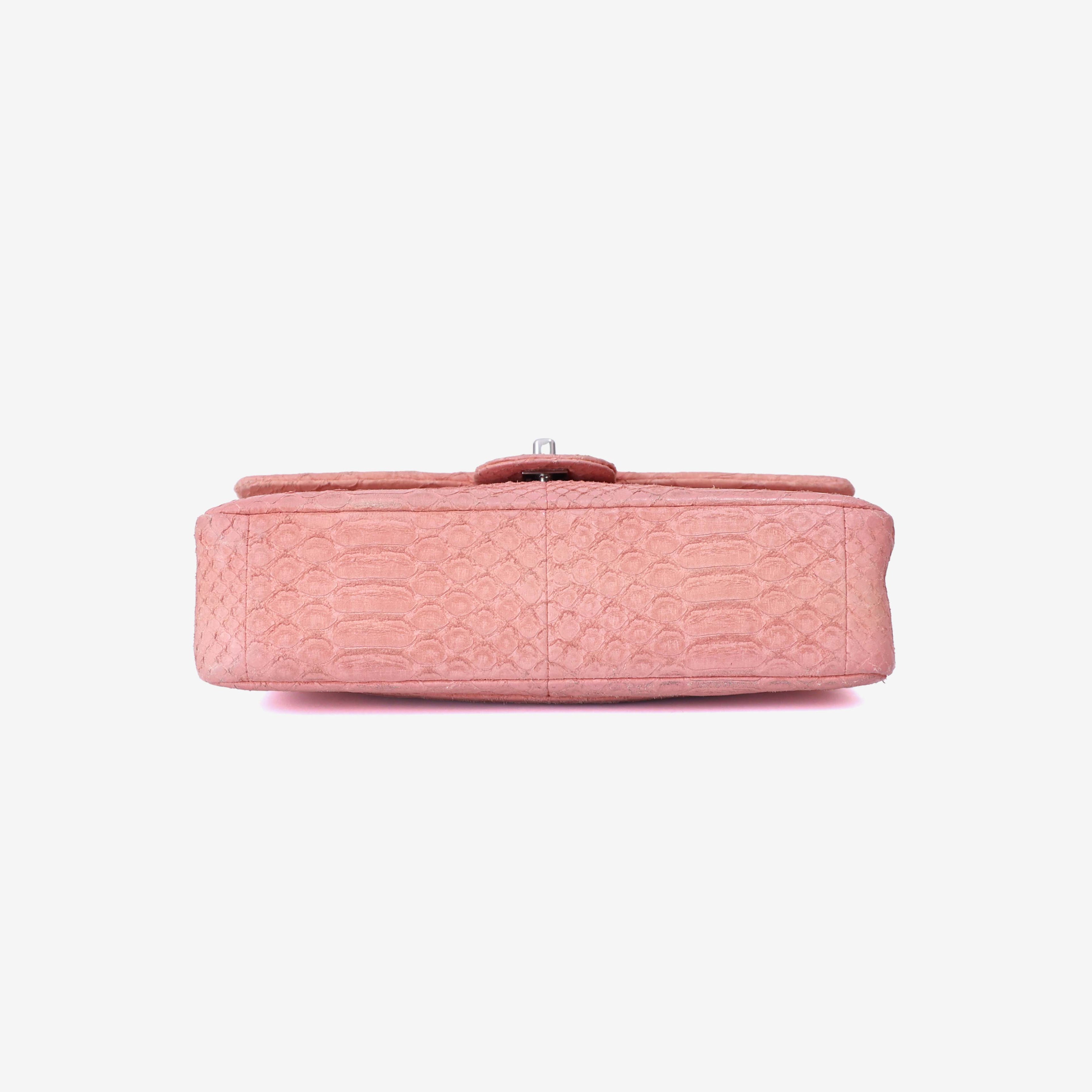 Chanel Classic Double Flap in Pink Python Leather with Silver Hardware bottom view