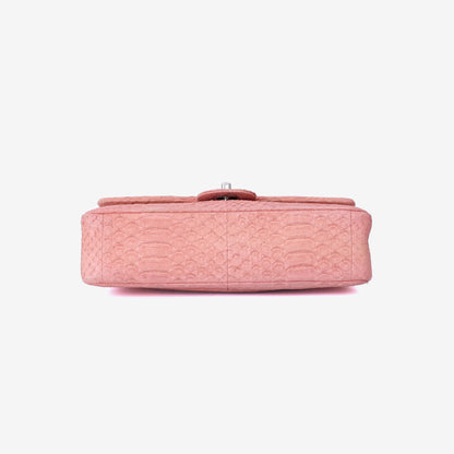 Chanel Classic Double Flap in Pink Python Leather with Silver Hardware bottom view